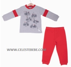 PIJAMA NIÑO BICICLETAS ROJO Y GRIS