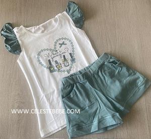 CONJUNTO NIÑA CAMISA Y SHORT CORAZON VERDE