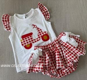 CONJUNTO BB NIÑA BRAGOTA Y CAMISA VICHY ROJO