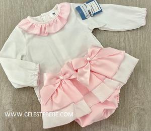 CONJUNTO 2P CAMISA Y BRAGOTA VOLANTE LAZOS ROSA